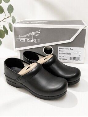 Dansko Professional Black Box Leather Clogs Size 39 EU / Women's US 8.5–9 New